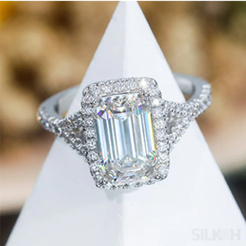4 Carat Moissanite Sterling Silver Emerald Cut Engagement